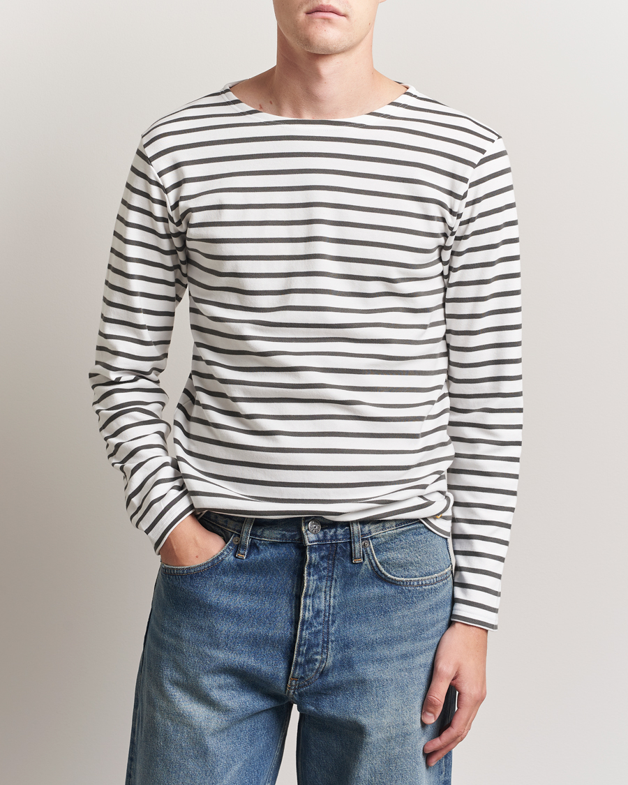 Herre | T-Shirts | Armor-lux | Houat Héritage Stripe Long Sleeve T-Shirt Milk/Chiméra