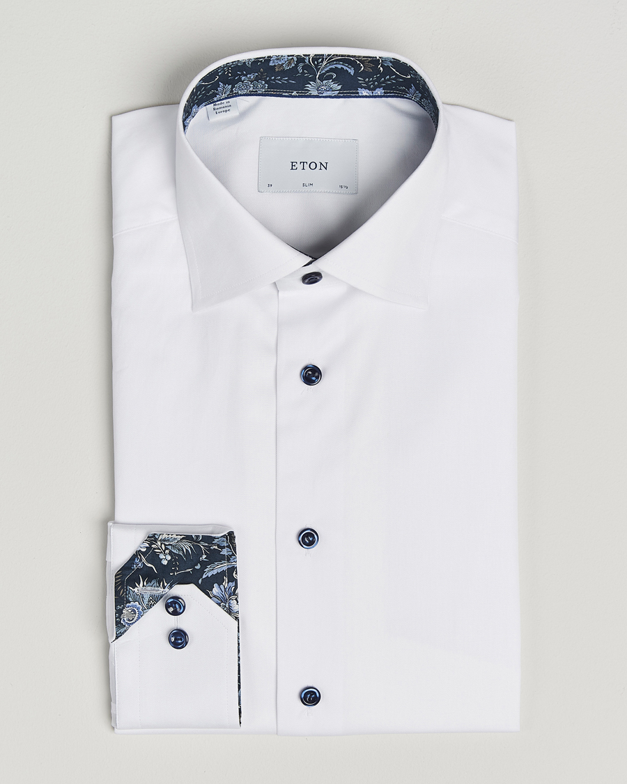 Herre | Skjorter | Eton | Slim Fit Signature Twill Contrast Shirt White