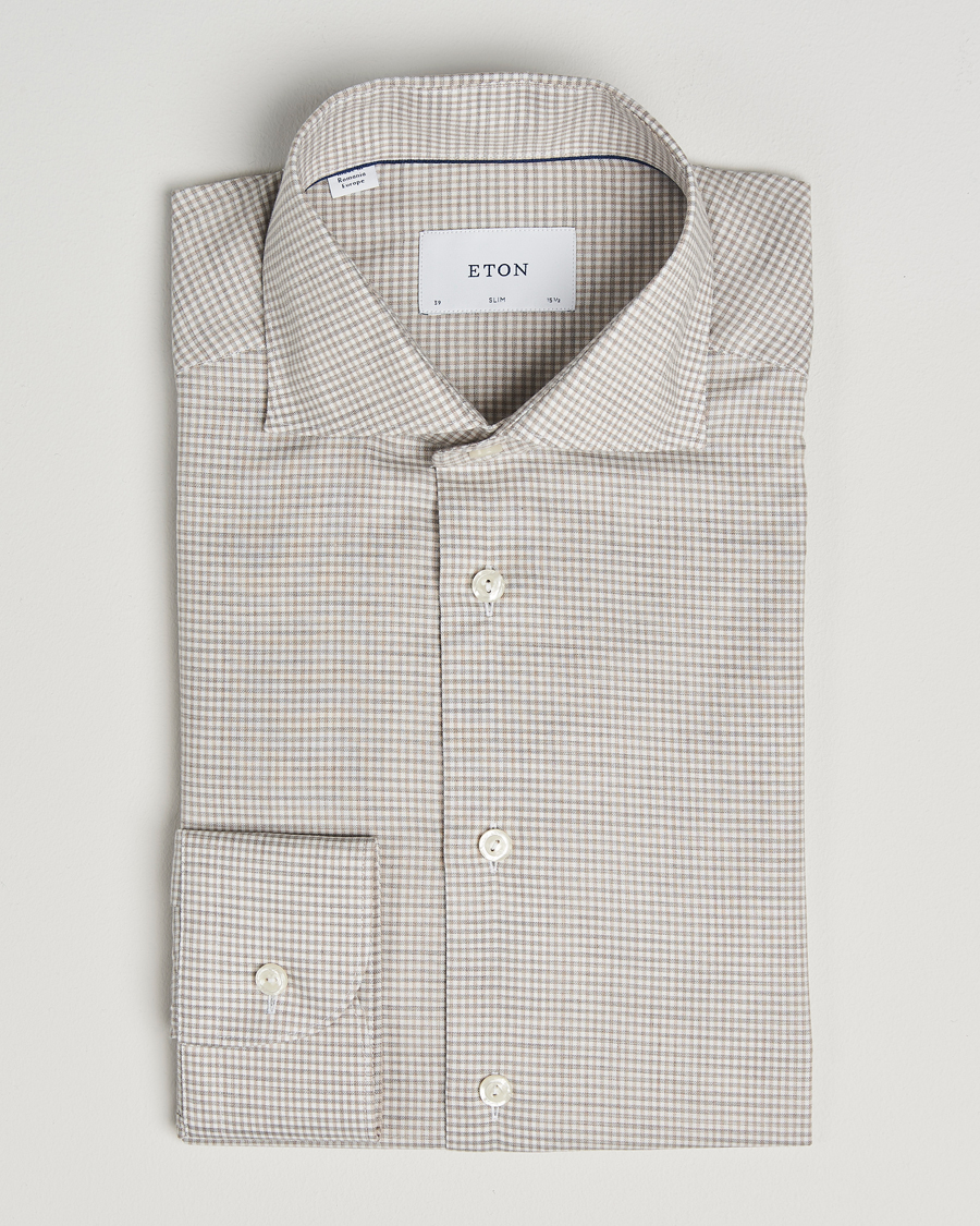 Herre | Skjorter | Eton | Slim Fit Checked Wrinkle Free Flannel Shirt Beige
