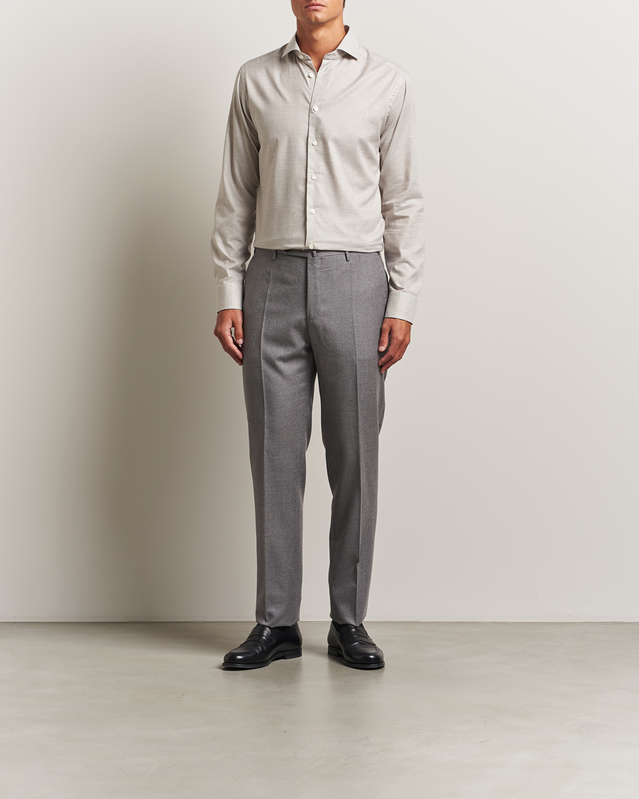 Herre | Skjorter | Eton | Slim Fit Checked Wrinkle Free Flannel Shirt Beige