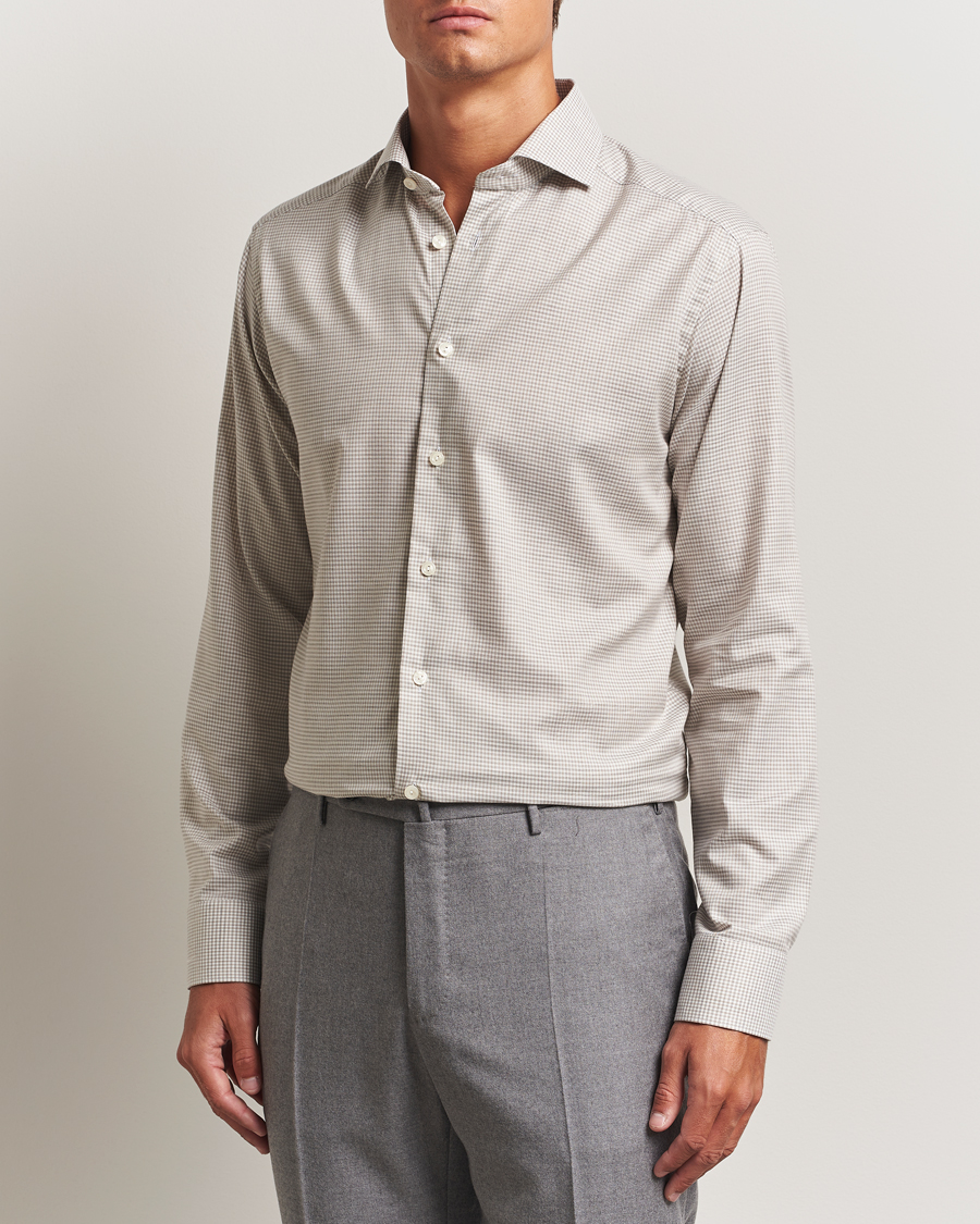 Herre | Skjorter | Eton | Slim Fit Checked Wrinkle Free Flannel Shirt Beige