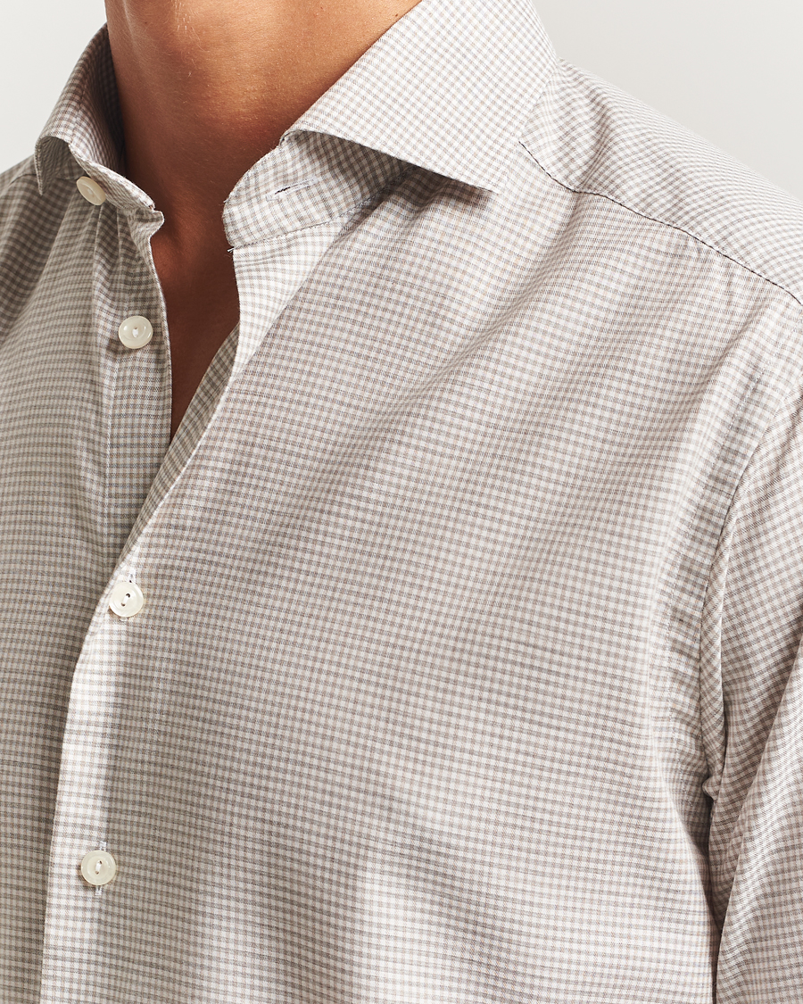 Herre | Skjorter | Eton | Slim Fit Checked Wrinkle Free Flannel Shirt Beige