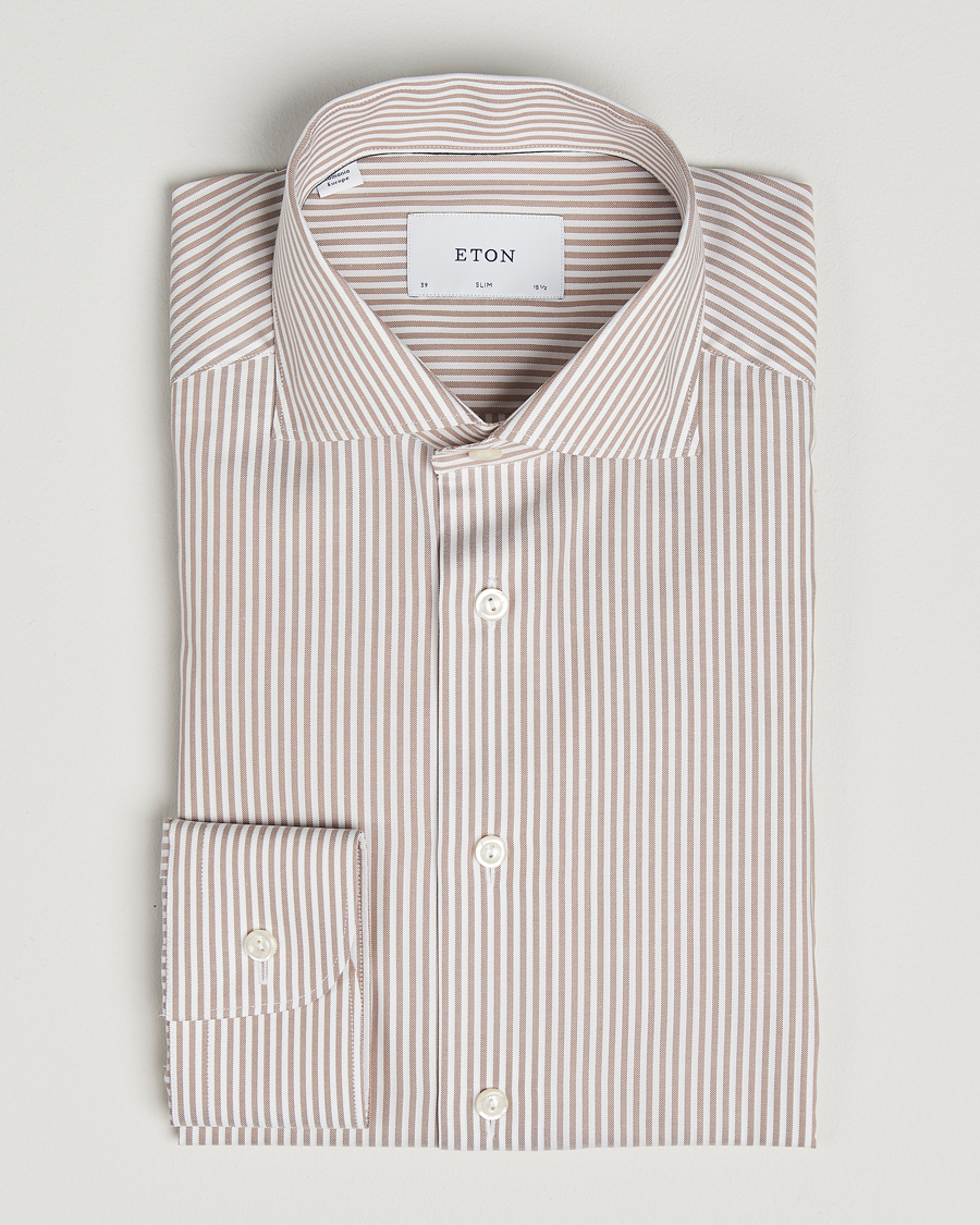 Herre | Skjorter | Eton | Slim Fit Bengal Striped Oxford Shirt Beige