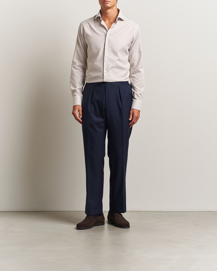 Herre | Skjorter | Eton | Slim Fit Bengal Striped Oxford Shirt Beige