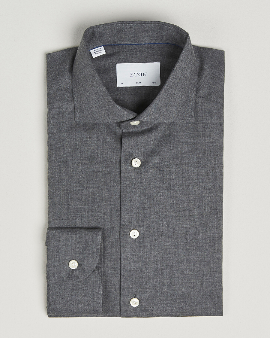 Herre | Skjorter | Eton | Slim Fit Wrinkle Free Flannel Shirt Dark Grey