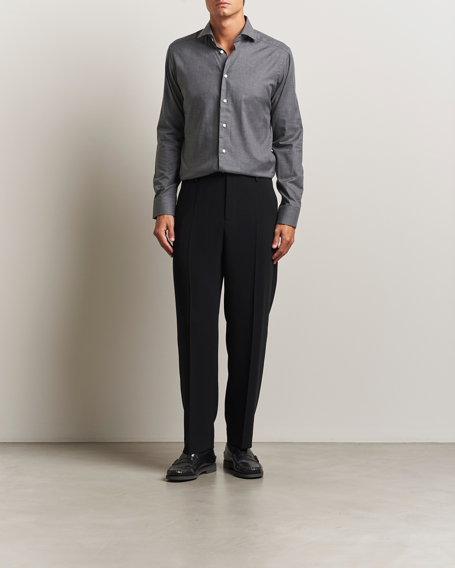 Herre | Skjorter | Eton | Slim Fit Wrinkle Free Flannel Shirt Dark Grey