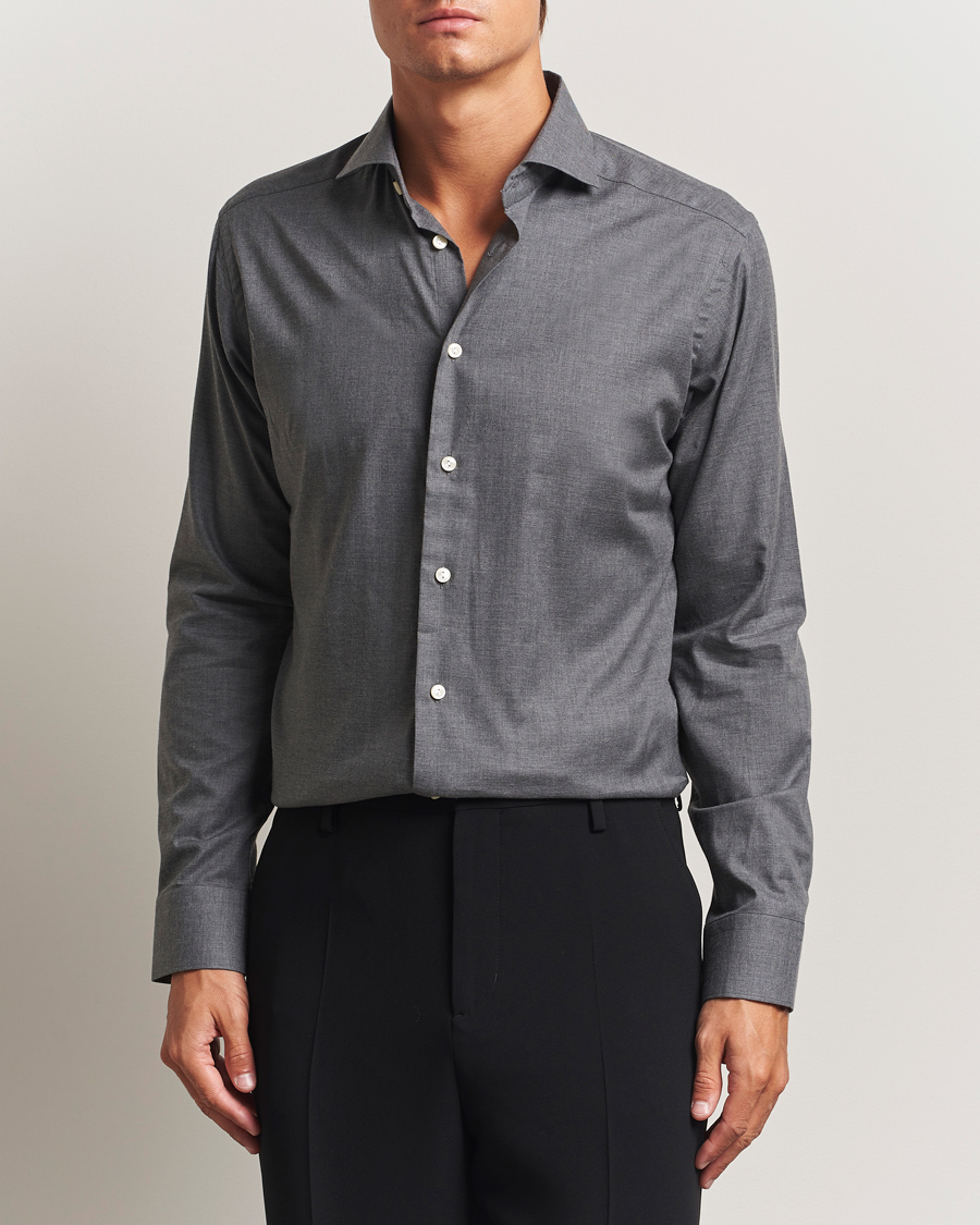 Herre | Skjorter | Eton | Slim Fit Wrinkle Free Flannel Shirt Dark Grey