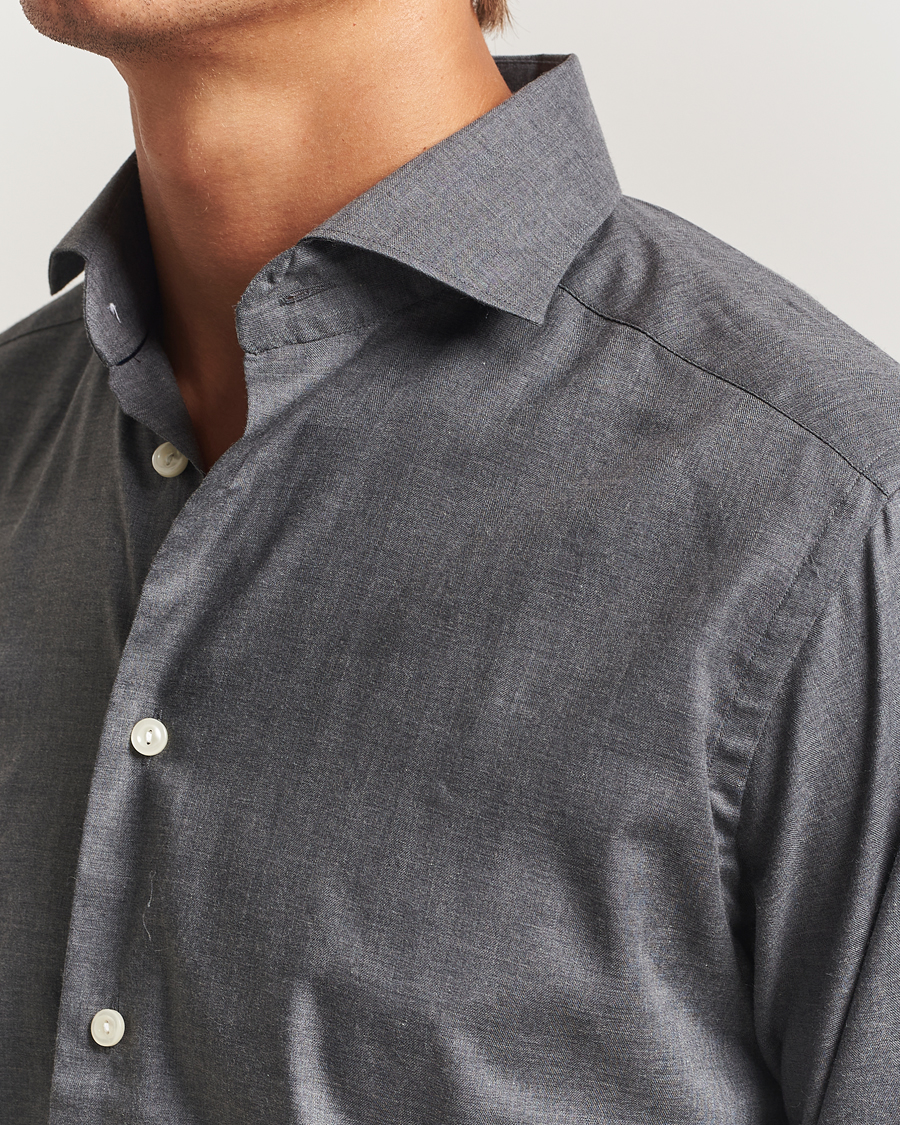 Herre | Skjorter | Eton | Slim Fit Wrinkle Free Flannel Shirt Dark Grey