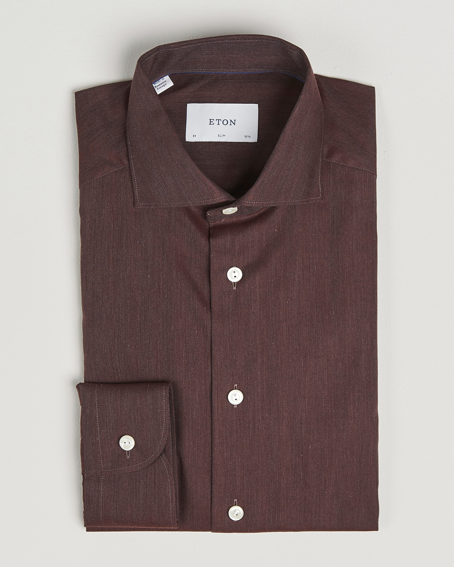 Herre | Skjorter | Eton | Slim Fit Wrinkle Free Flannel Shirt Dark Red