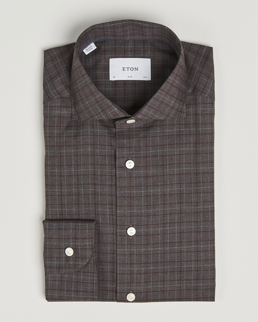 Herre | Skjorter | Eton | Slim Fit Checked Wrinkle Free Flannel Shirt Red