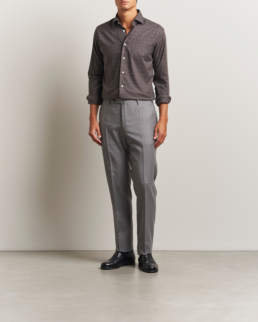 Herre | Skjorter | Eton | Slim Fit Checked Wrinkle Free Flannel Shirt Red