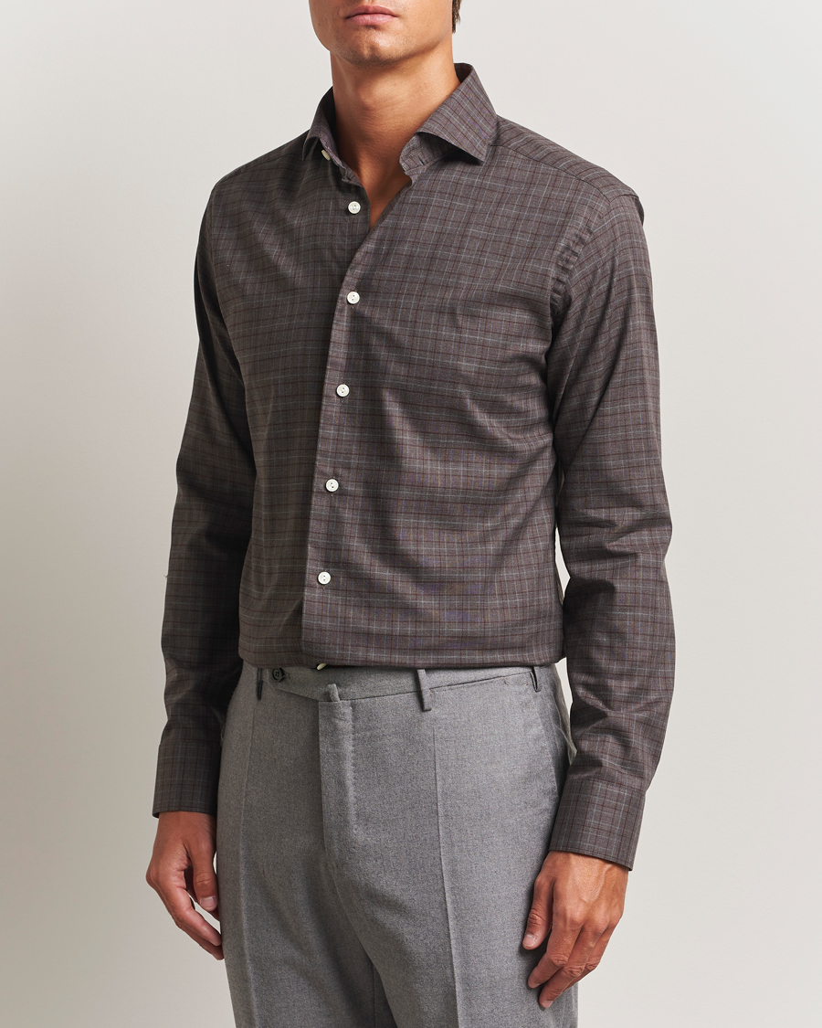 Herre | Skjorter | Eton | Slim Fit Checked Wrinkle Free Flannel Shirt Red