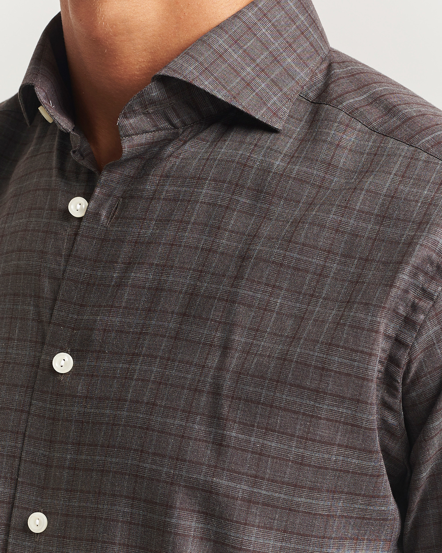 Herre | Skjorter | Eton | Slim Fit Checked Wrinkle Free Flannel Shirt Red