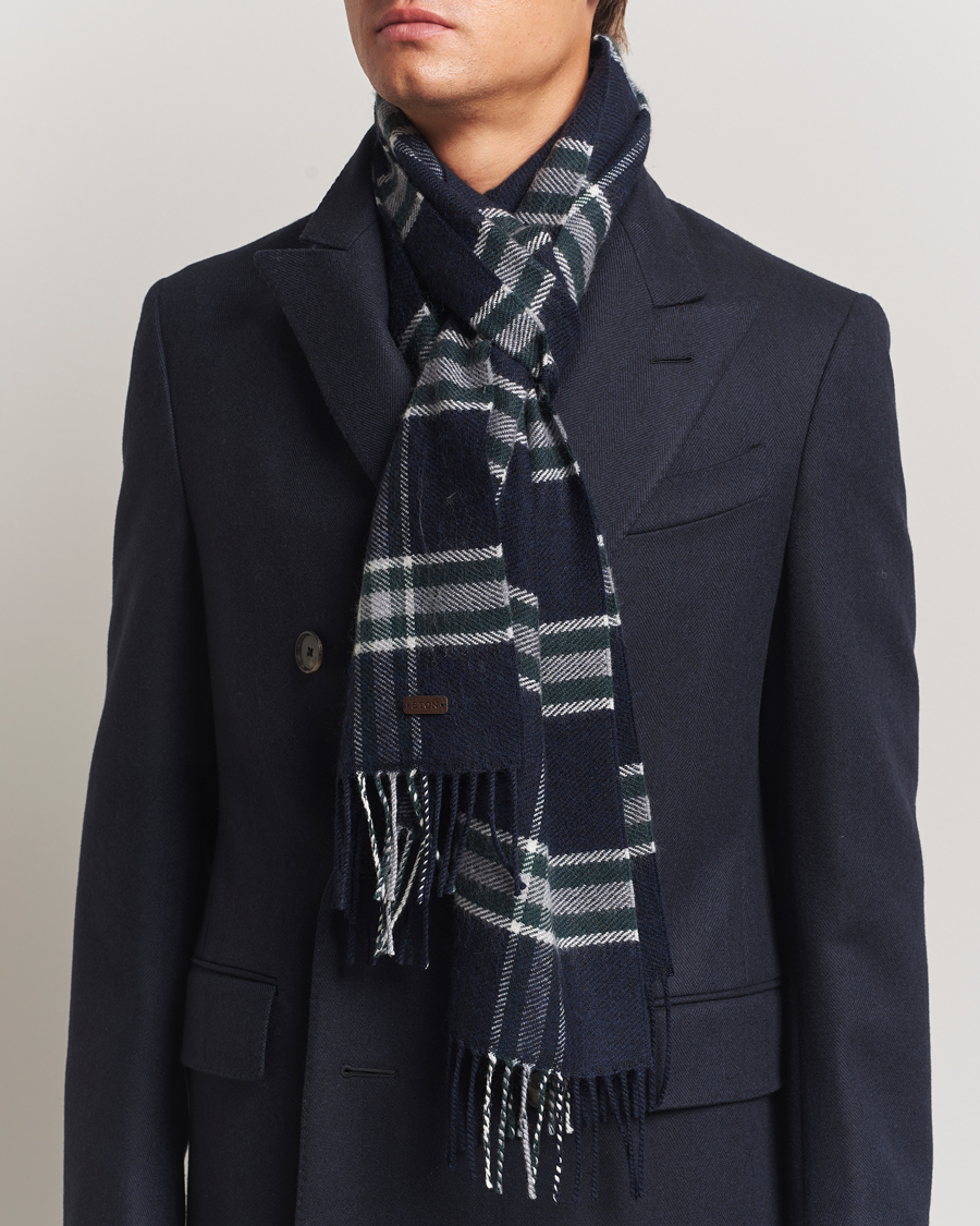 Herre | Skjerf | Eton | Merino Wool Checked Scarf Navy