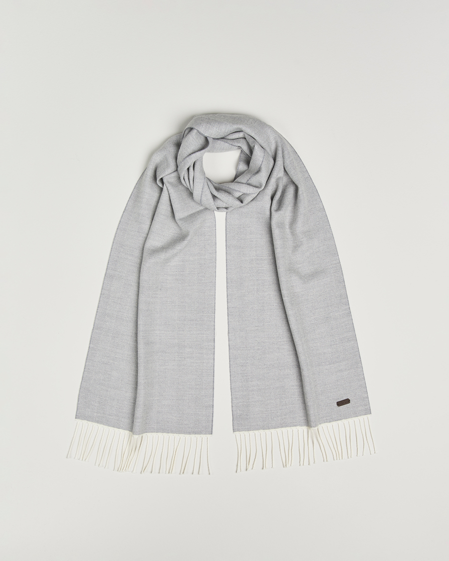 Herre | Skjerf | Eton | Merino Wool Herringbone Scarf Light Grey