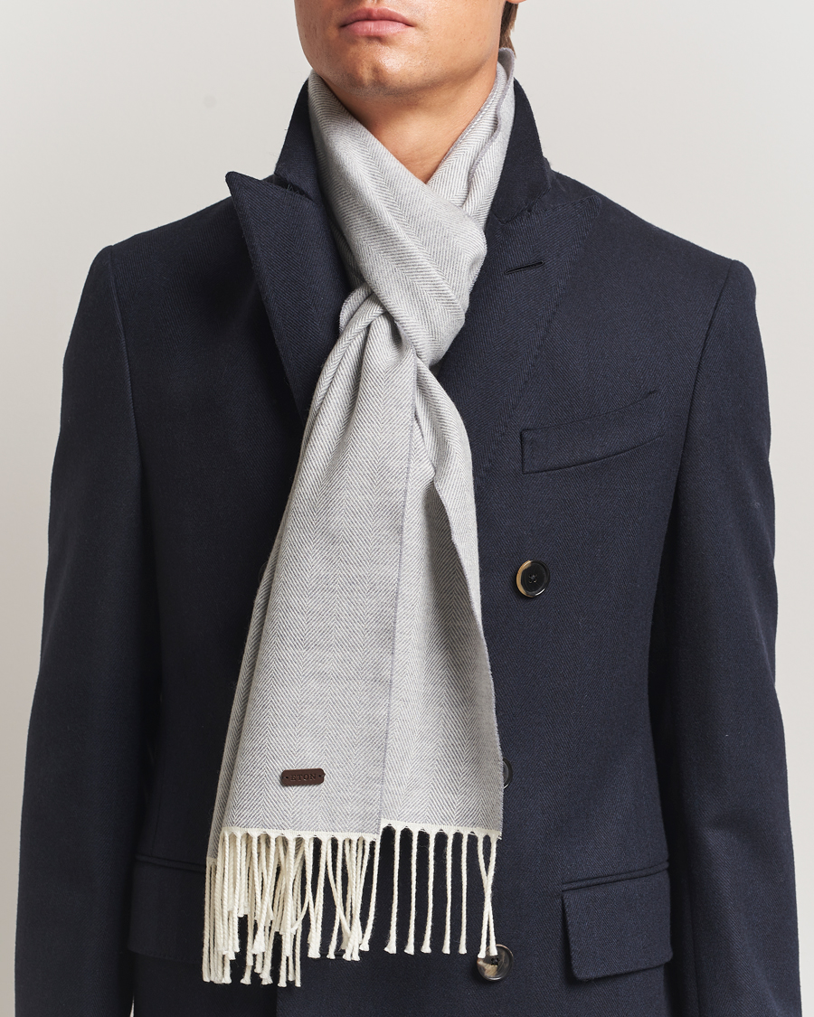 Herre | Skjerf | Eton | Merino Wool Herringbone Scarf Light Grey