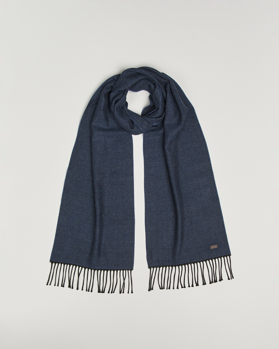 Herre | Skjerf | Eton | Merino Wool Herringbone Scarf Dark Blue