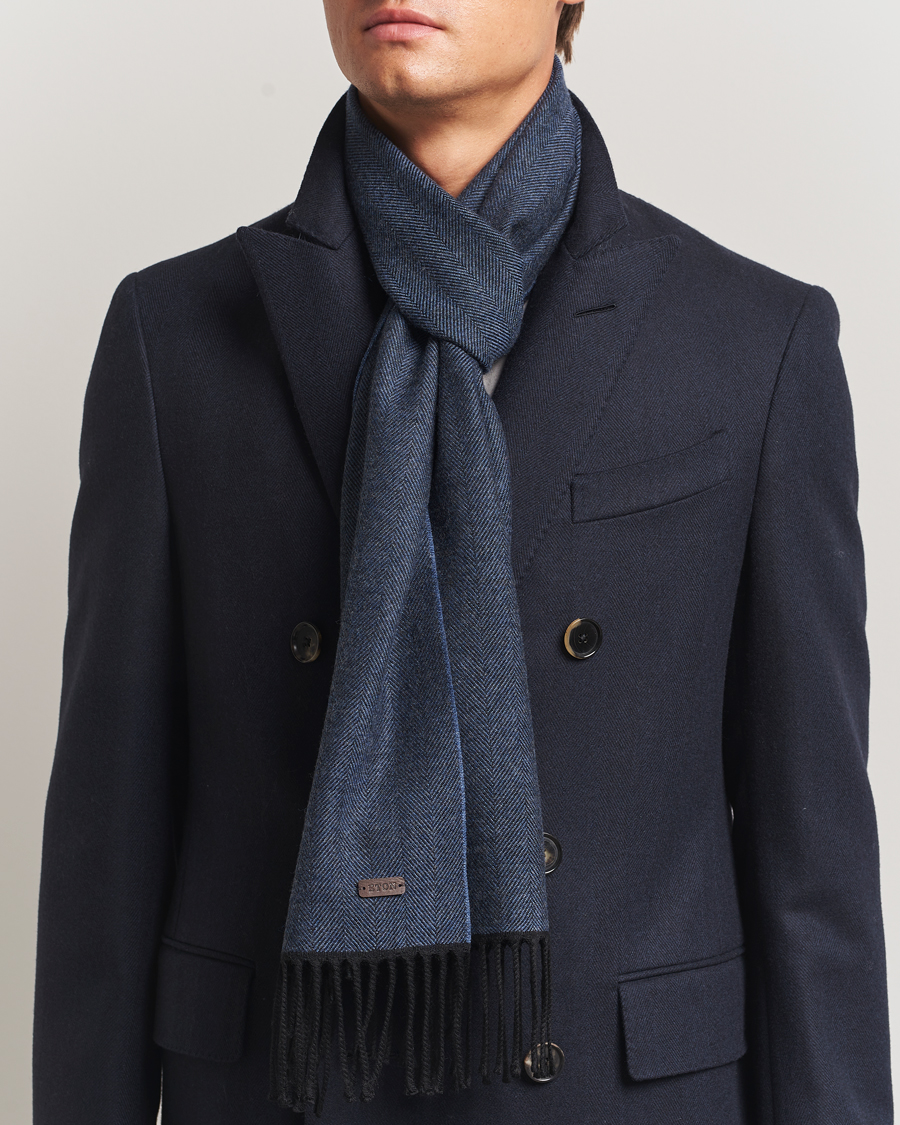 Herre | Skjerf | Eton | Merino Wool Herringbone Scarf Dark Blue