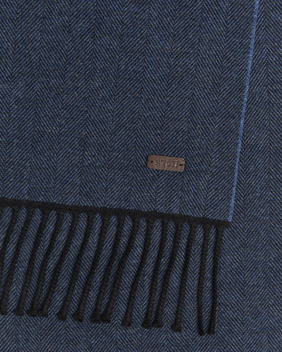 Herre | Skjerf | Eton | Merino Wool Herringbone Scarf Dark Blue