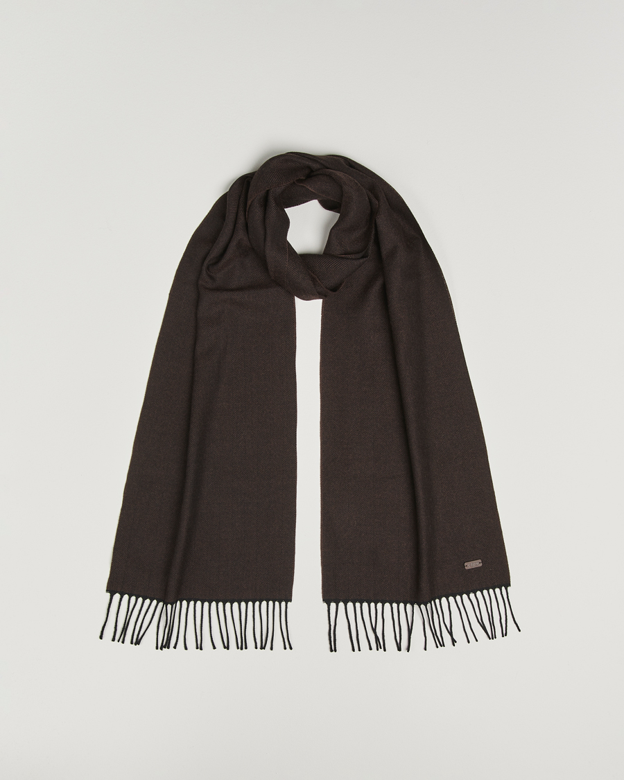 Herre | Skjerf | Eton | Merino Wool Herringbone Scarf Dark Brown