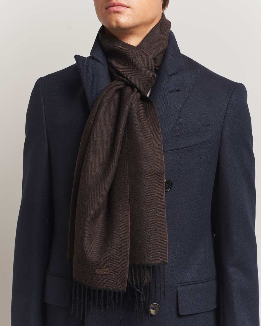 Herre | Skjerf | Eton | Merino Wool Herringbone Scarf Dark Brown