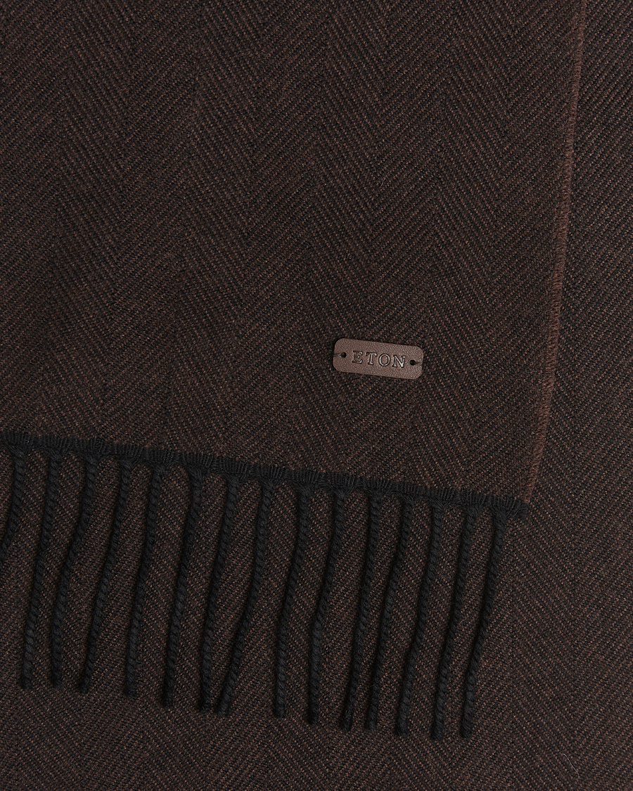 Herre | Skjerf | Eton | Merino Wool Herringbone Scarf Dark Brown