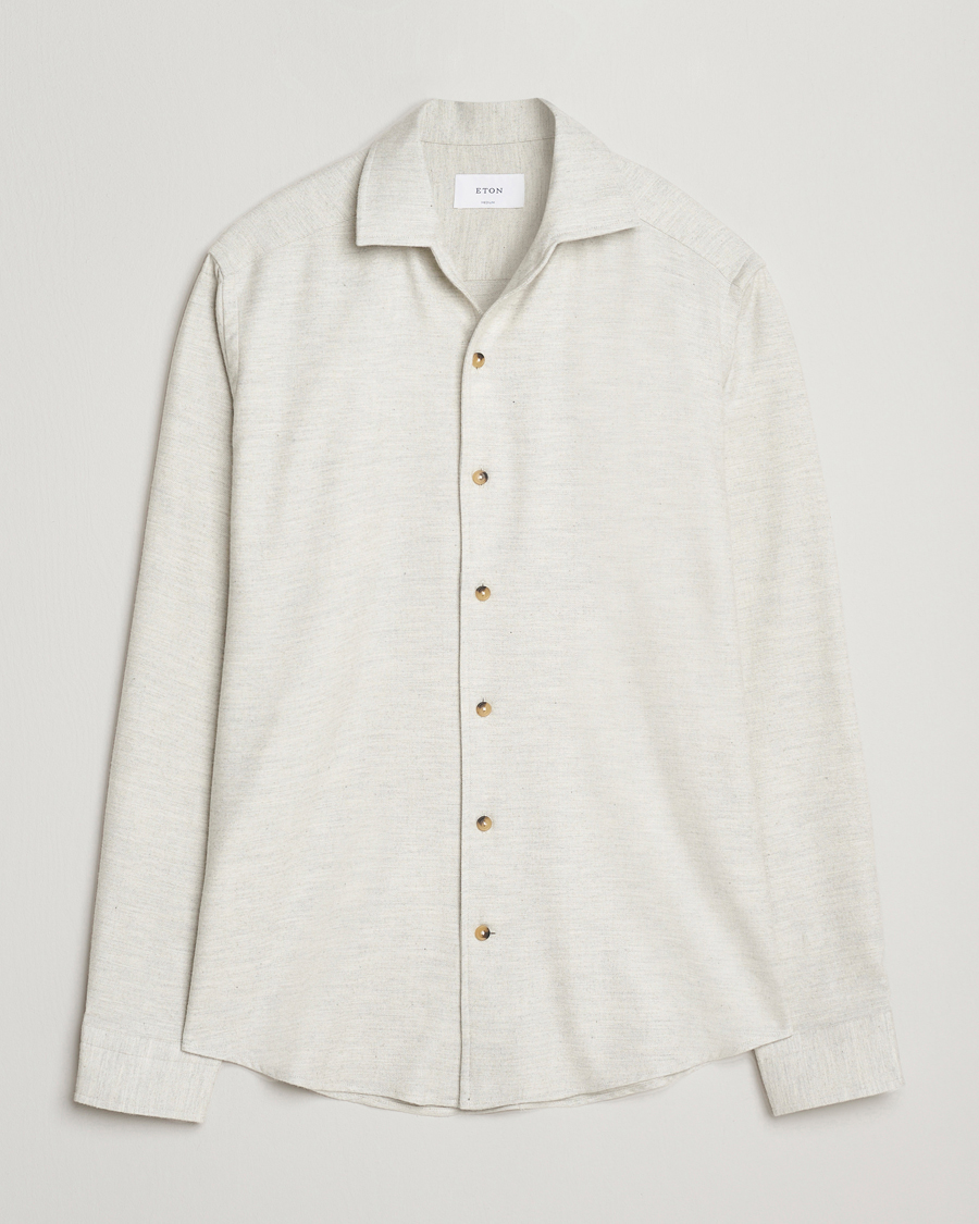 Herre | Skjorter | Eton | Casual Fit One Piece Collar Flannel Shirt Light Grey