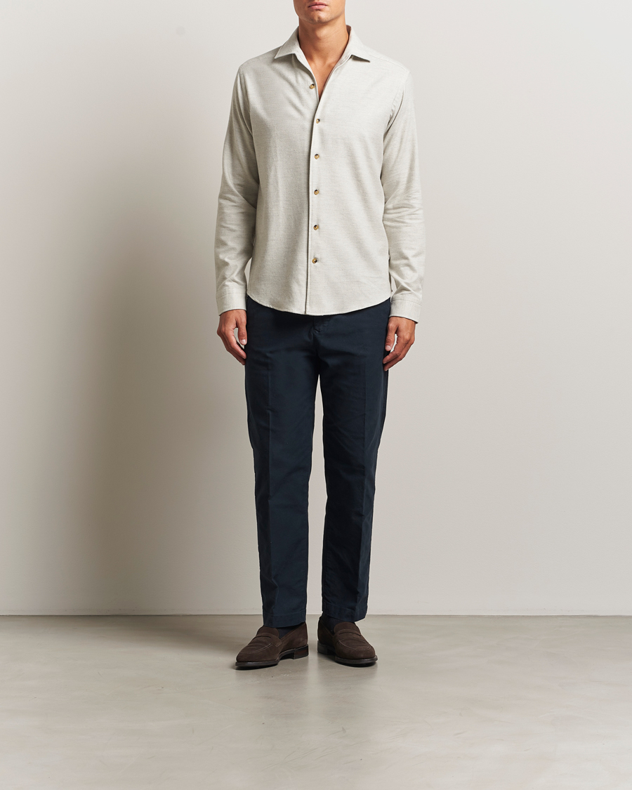 Herre | Skjorter | Eton | Casual Fit One Piece Collar Flannel Shirt Light Grey