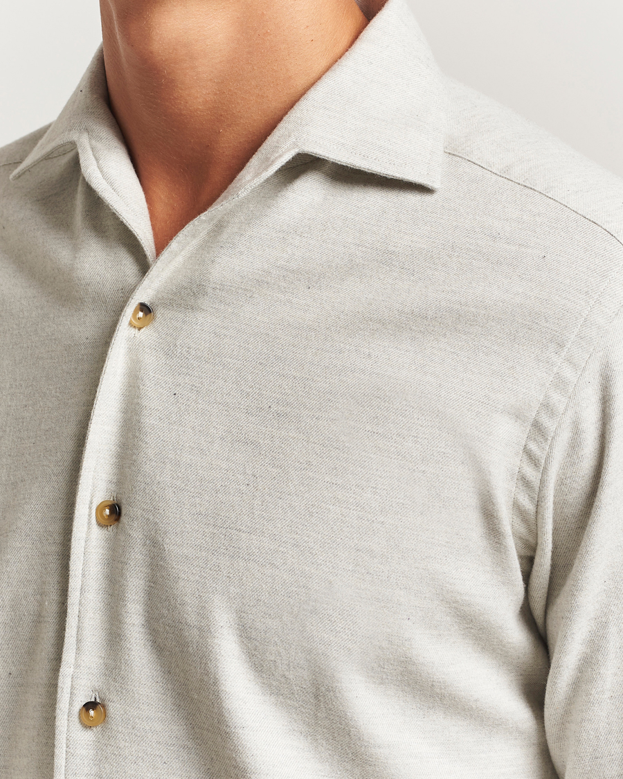 Herre | Skjorter | Eton | Casual Fit One Piece Collar Flannel Shirt Light Grey