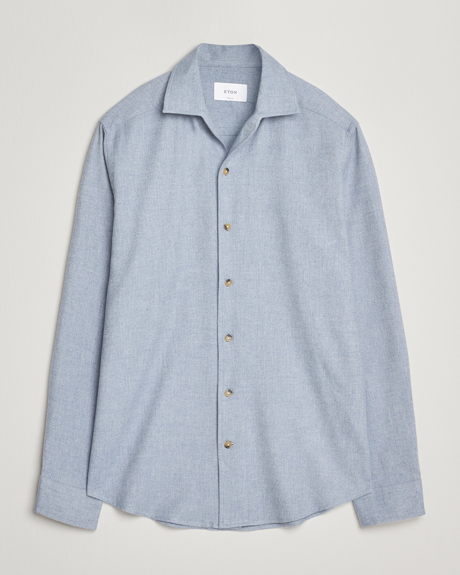 Herre | Skjorter | Eton | Casual Fit One Piece Collar Flannel Shirt Light Blue