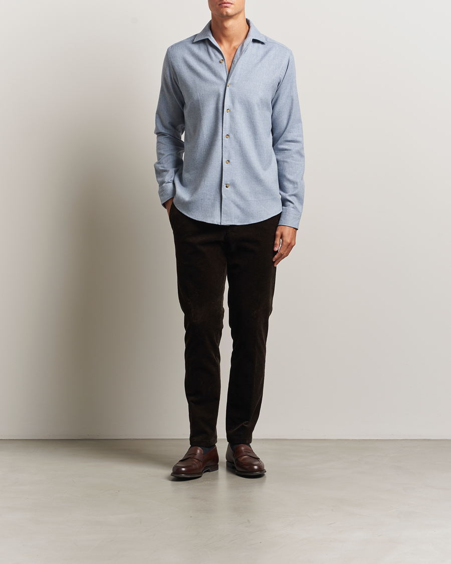 Herre | Skjorter | Eton | Casual Fit One Piece Collar Flannel Shirt Light Blue