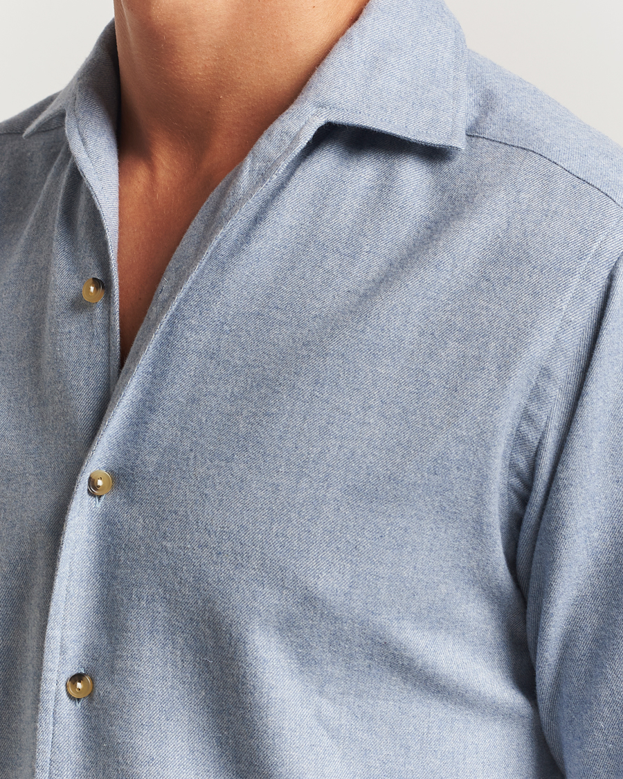 Herre | Skjorter | Eton | Casual Fit One Piece Collar Flannel Shirt Light Blue