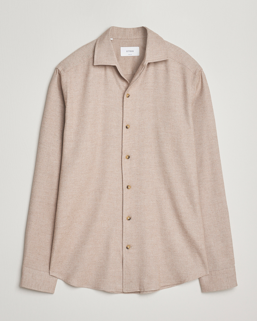 Herre | Skjorter | Eton | Casual Fit One Piece Collar Flannel Shirt Beige
