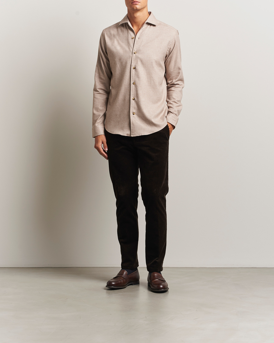 Herre | Skjorter | Eton | Casual Fit One Piece Collar Flannel Shirt Beige