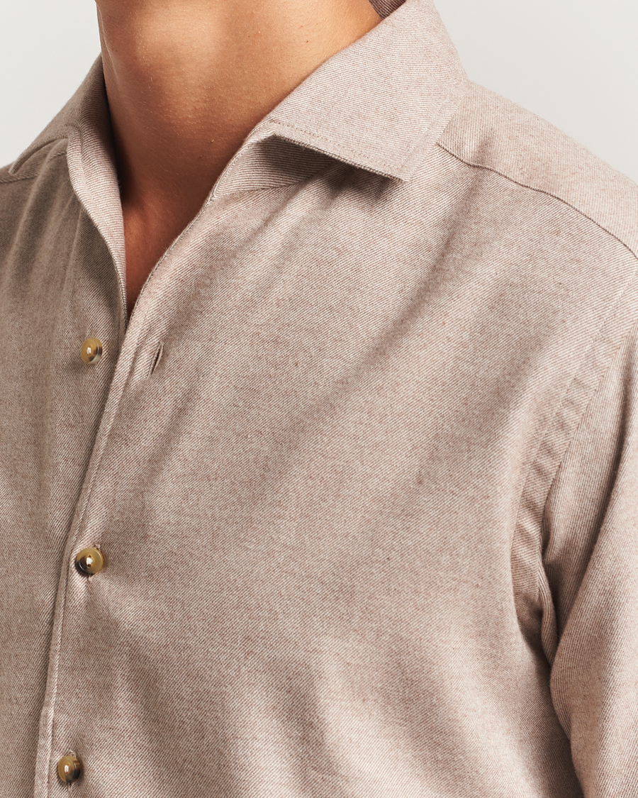 Herre | Skjorter | Eton | Casual Fit One Piece Collar Flannel Shirt Beige