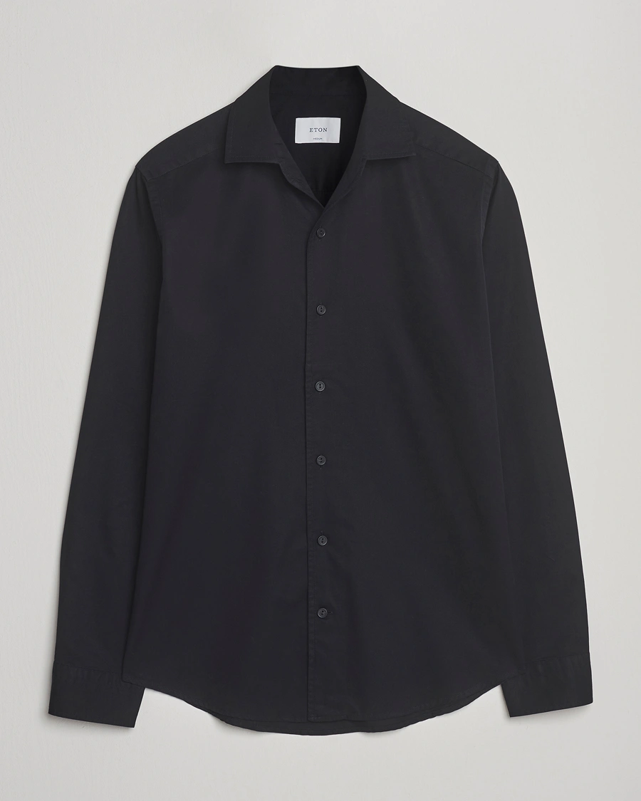 Herre | Skjorter | Eton | Casual Fit Garment Washed One Piece Collar Shirt Black