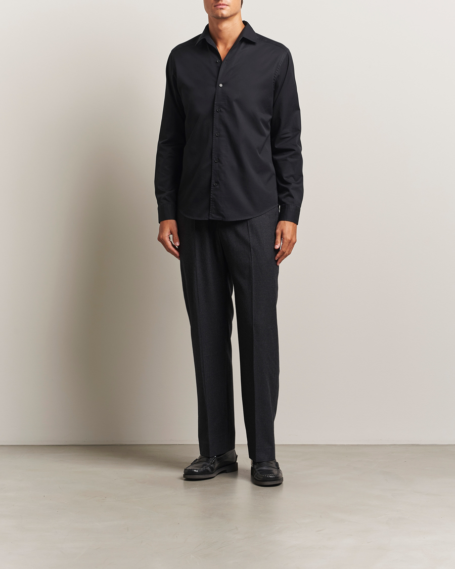 Herre | Skjorter | Eton | Casual Fit Garment Washed One Piece Collar Shirt Black