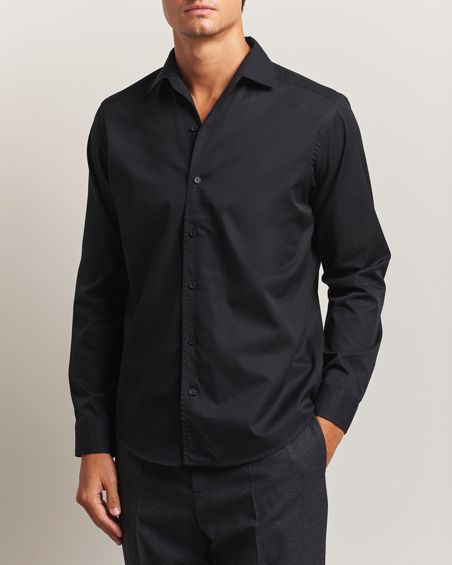 Herre | Skjorter | Eton | Casual Fit Garment Washed One Piece Collar Shirt Black
