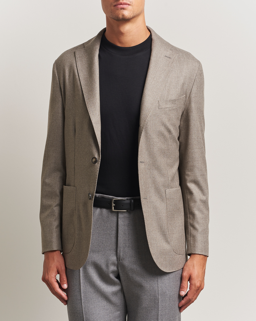 Herre | Dressjakker | Eton | Wool Flannel Patch Pocket Blazer Beige