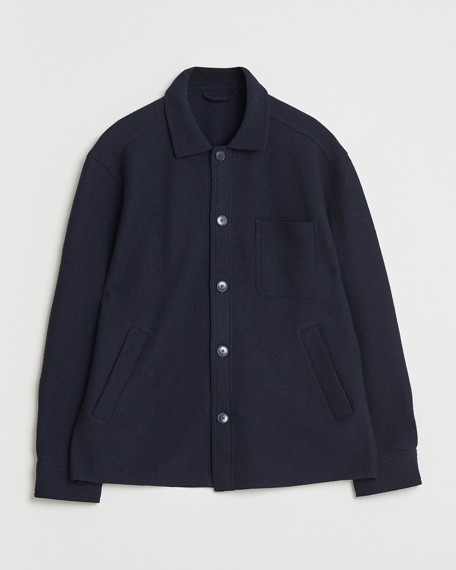Herre | Skjorter | Eton | Boiled Wool Overshirt Navy