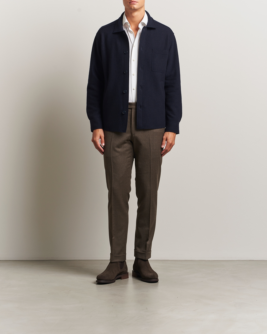 Herre | Skjorter | Eton | Boiled Wool Overshirt Navy