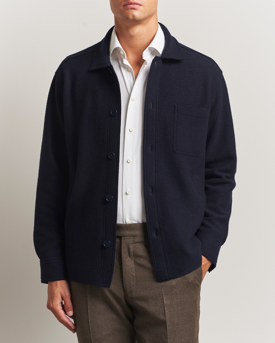Herre | Skjorter | Eton | Boiled Wool Overshirt Navy