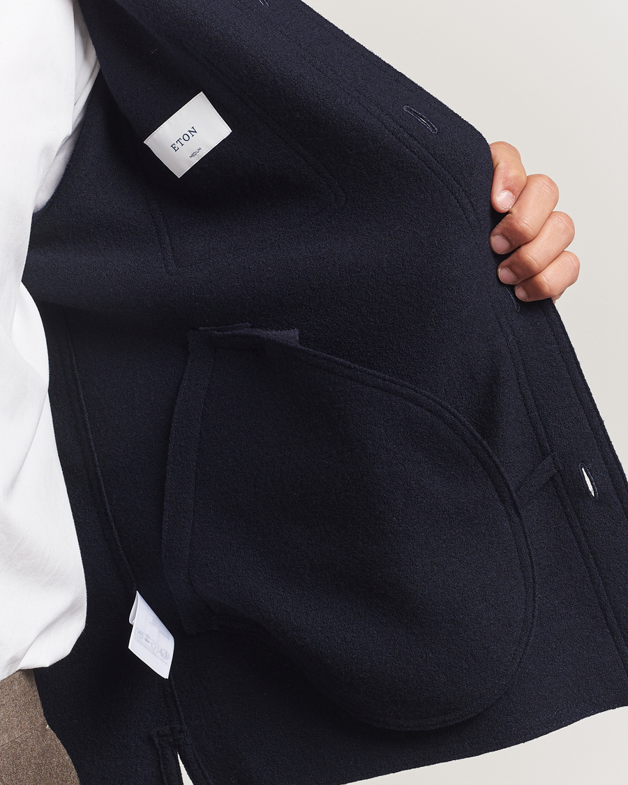 Herre | Skjorter | Eton | Boiled Wool Overshirt Navy