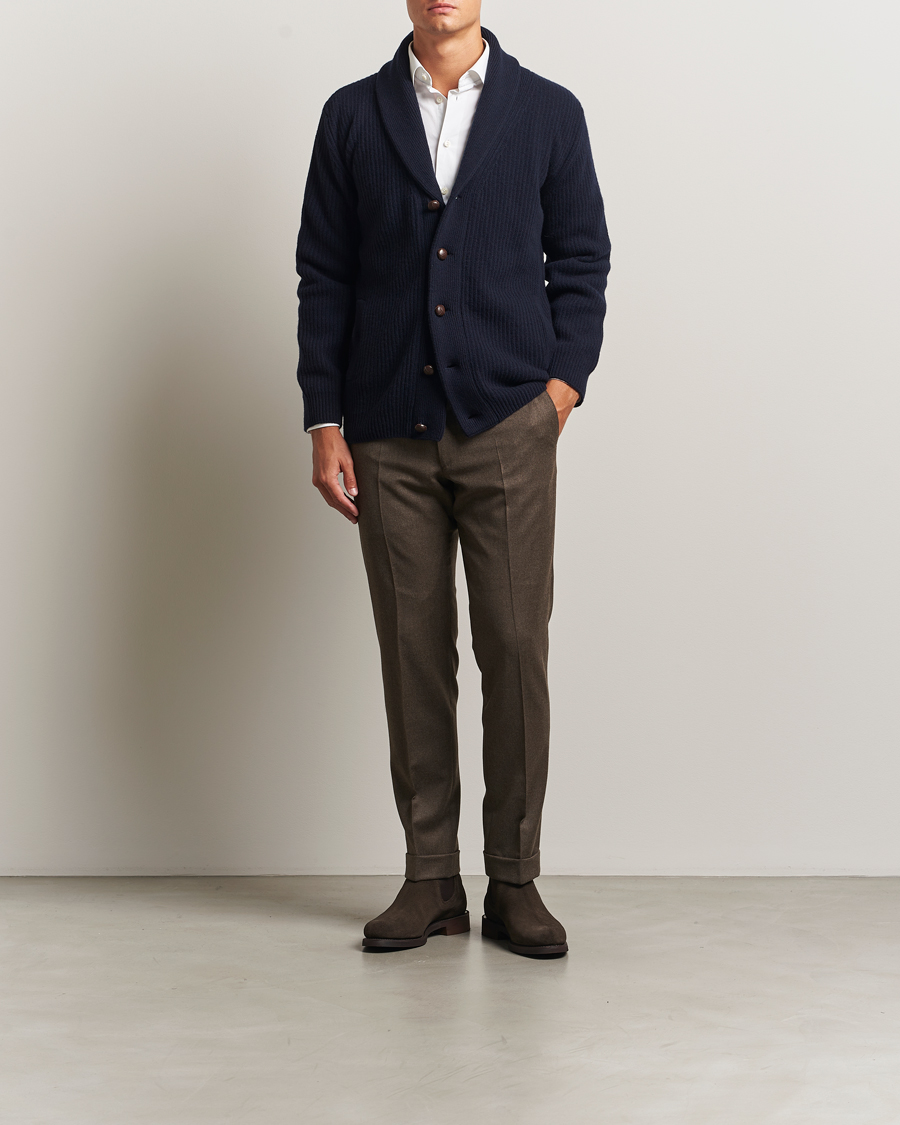 Herre | Gensere | Eton | Wool Knitted Shawl Collar Cardigan Navy
