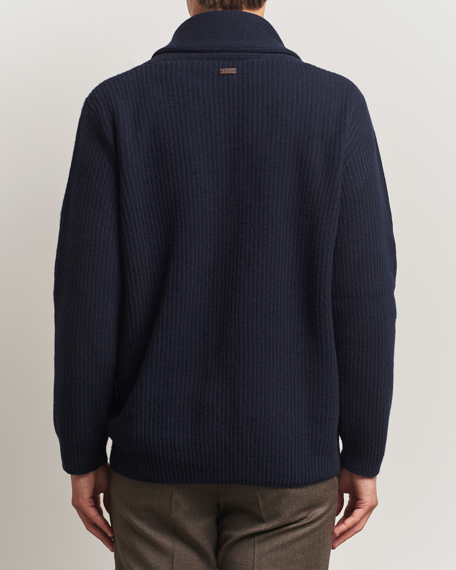 Herre | Gensere | Eton | Wool Knitted Shawl Collar Cardigan Navy