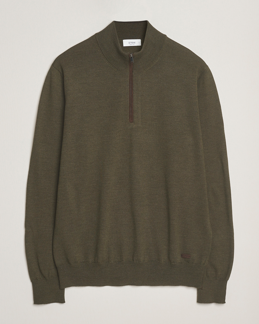 Herre | Gensere | Eton | Merino Knitted Half Zip Dark Green