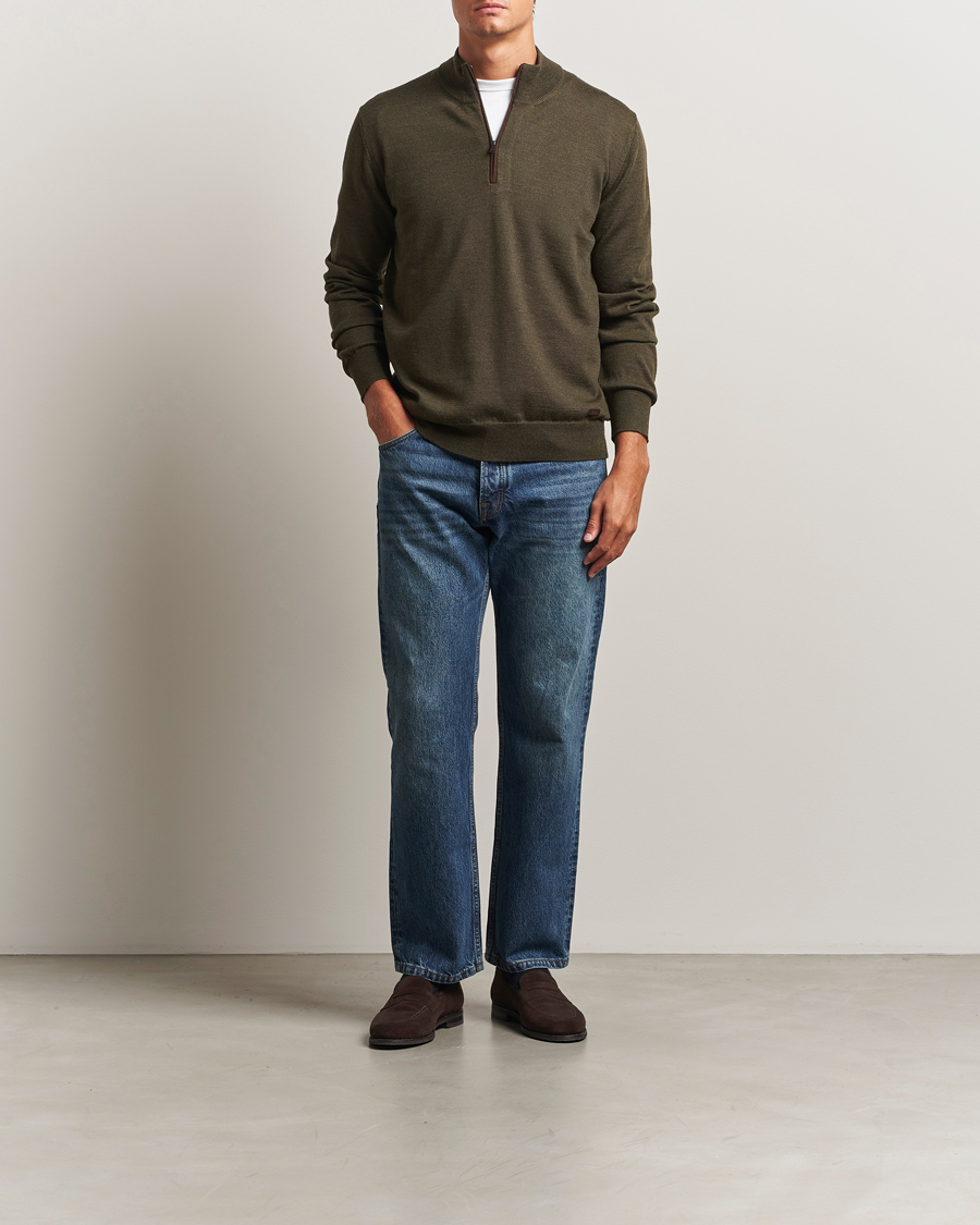 Herre | Gensere | Eton | Merino Knitted Half Zip Dark Green