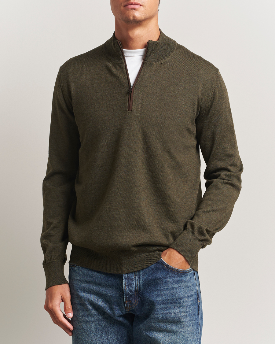 Herre | Gensere | Eton | Merino Knitted Half Zip Dark Green
