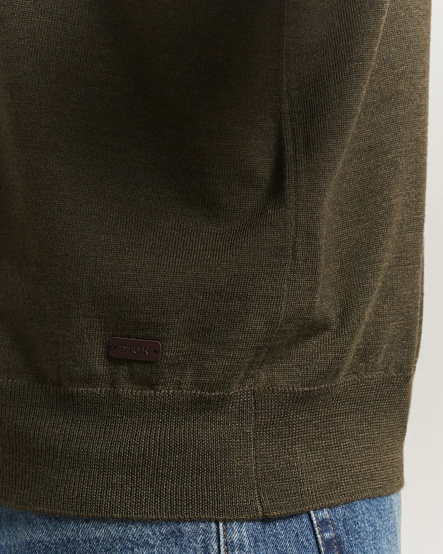 Herre | Gensere | Eton | Merino Knitted Half Zip Dark Green