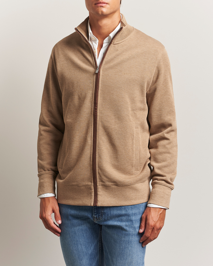 Herre | Gensere | Gant | Sacker Rib Full Zip Khaki Melange